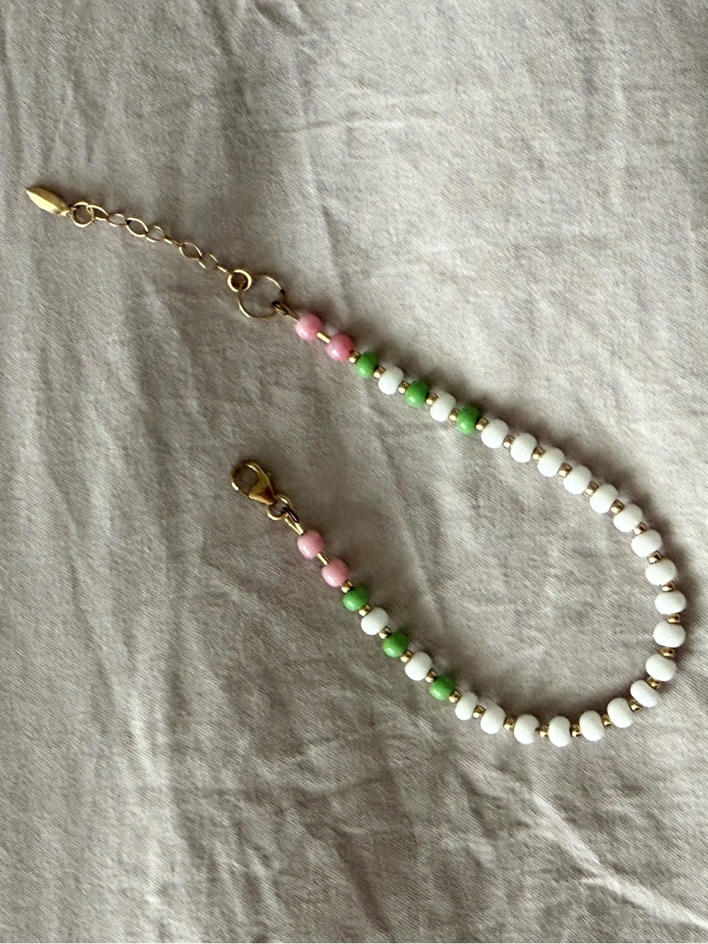 Kids Beaded Necklace with Pink, Green & White Beads